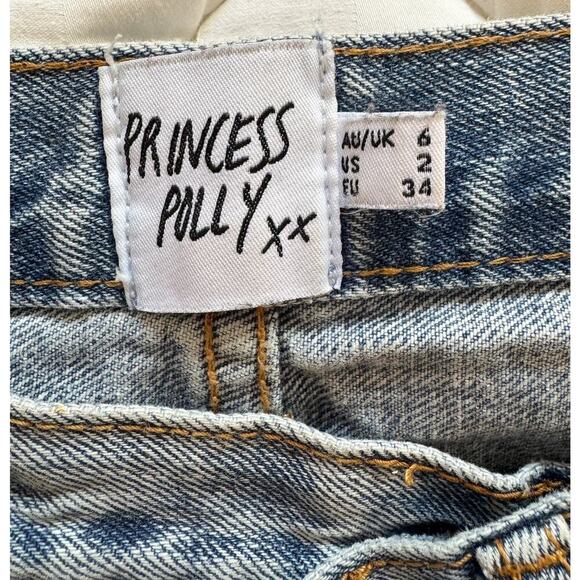 Princess Polly Asymmetrical Straightleg Light Wash Jeans Button Fly Size 2 - Picture 6 of 6